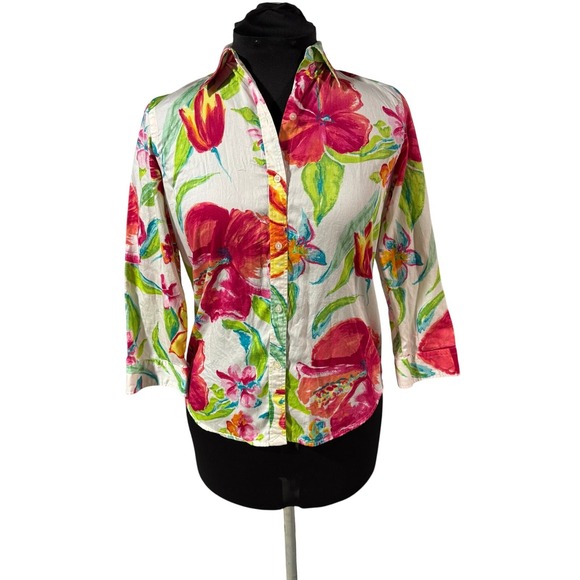 Lauren Ralph Lauren Womens M Hawaiian Tropical Floral Button Shirt Cruise Resort - Picture 3 of 8